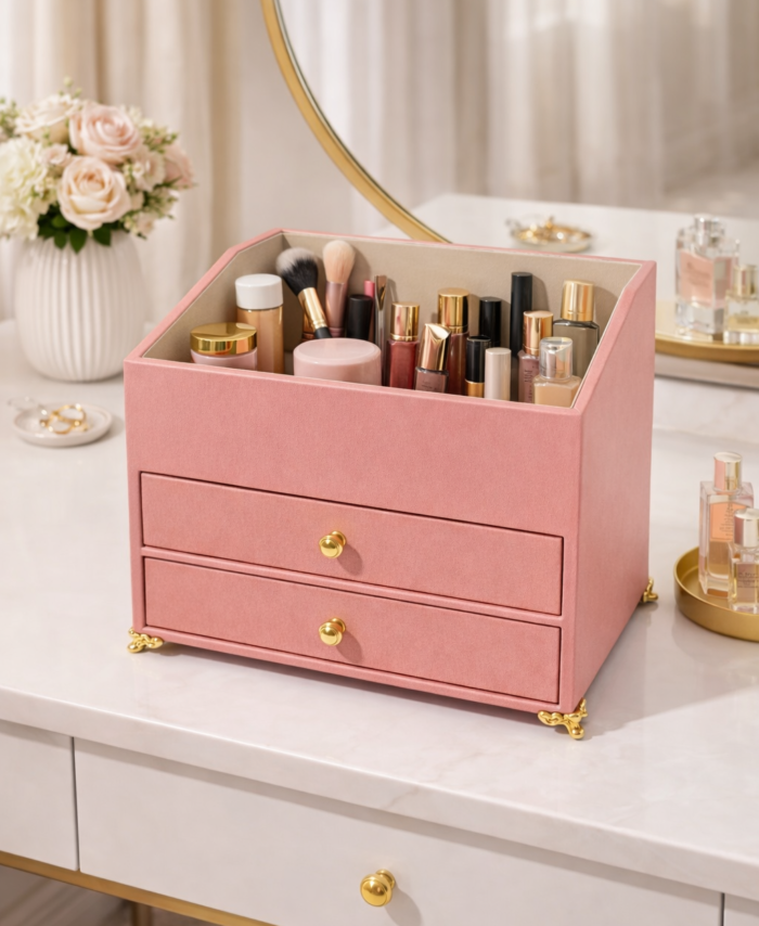 Luxury MDF Makeup Organizer Box with Drawers – PU Leather Finish
